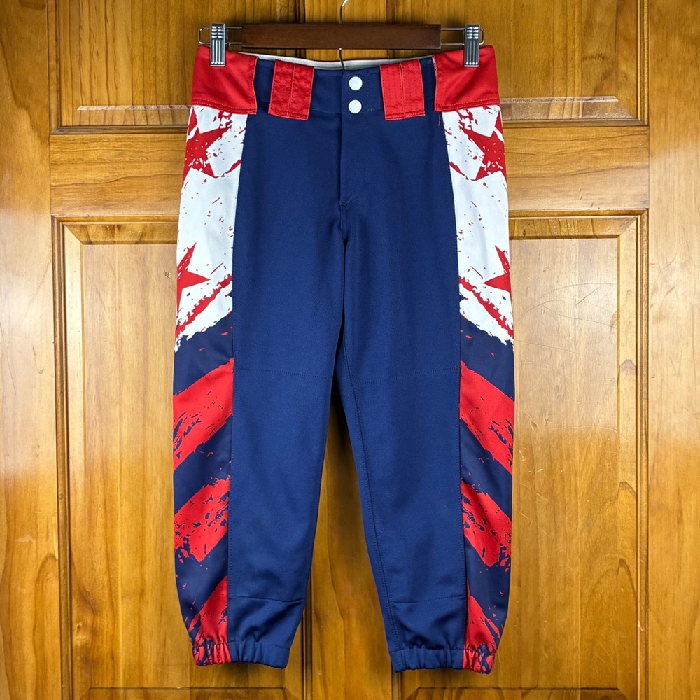 Boombah Mens 28 Baseball Pants Red White Blue Patriotic Stars Stripes Americana